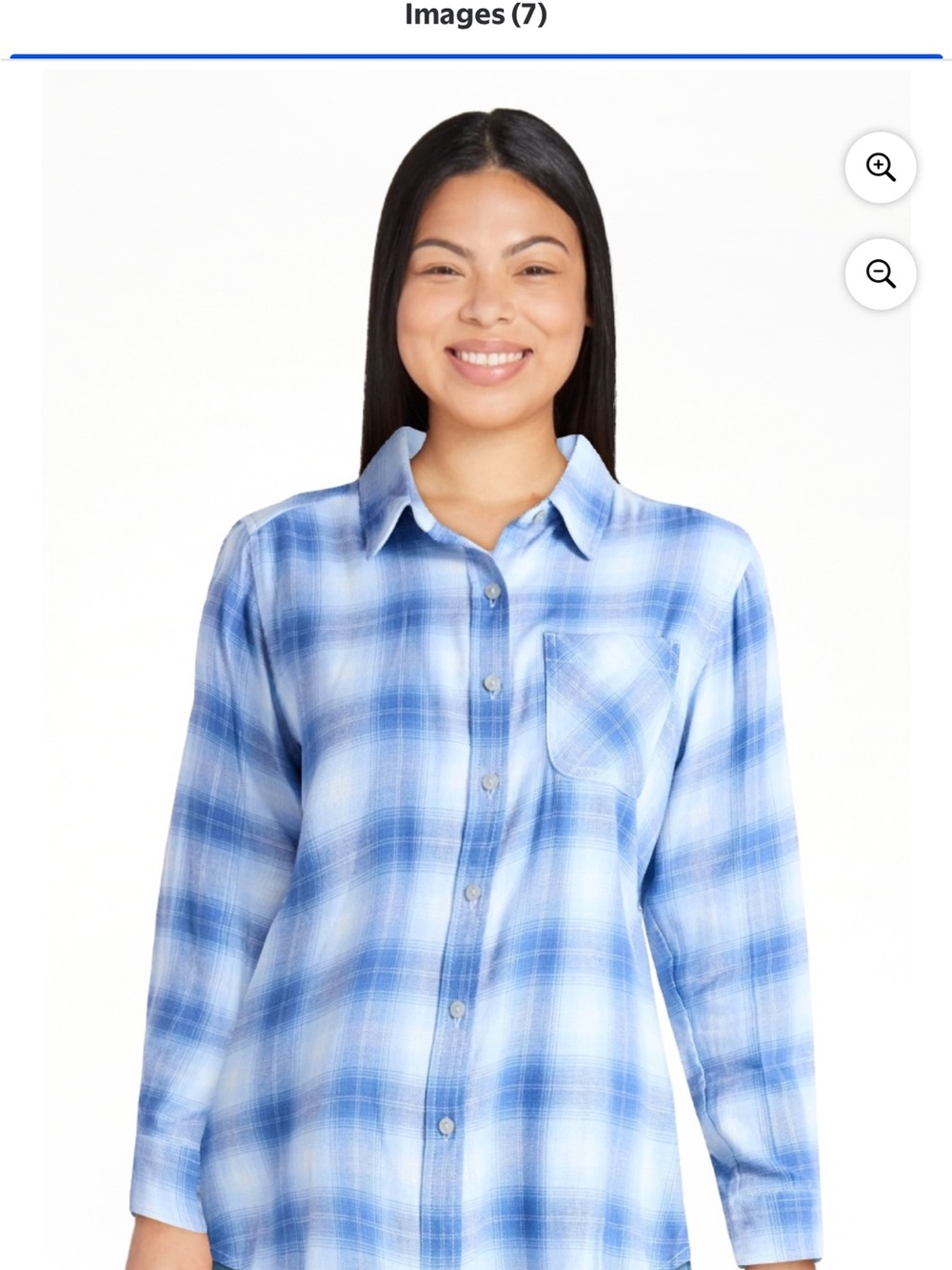 Time and Tru Blue Plaid Flannel Button-Up Long Sleeve Shirt